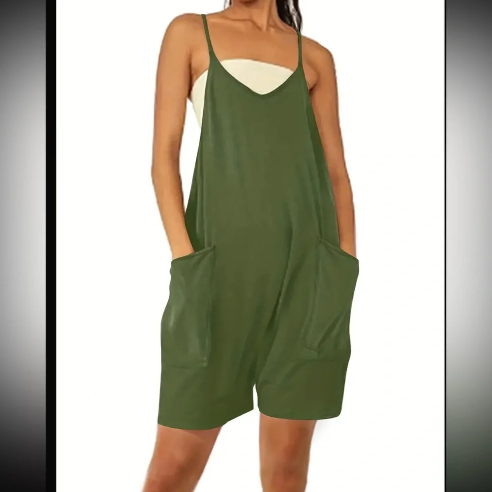 ARMY GREEN Cami Shorts Romper - Picture 1 of 5
